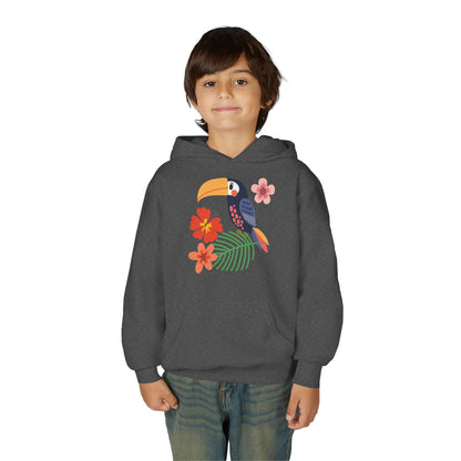 Youth hoodie with vibrant toucan bird design Printify