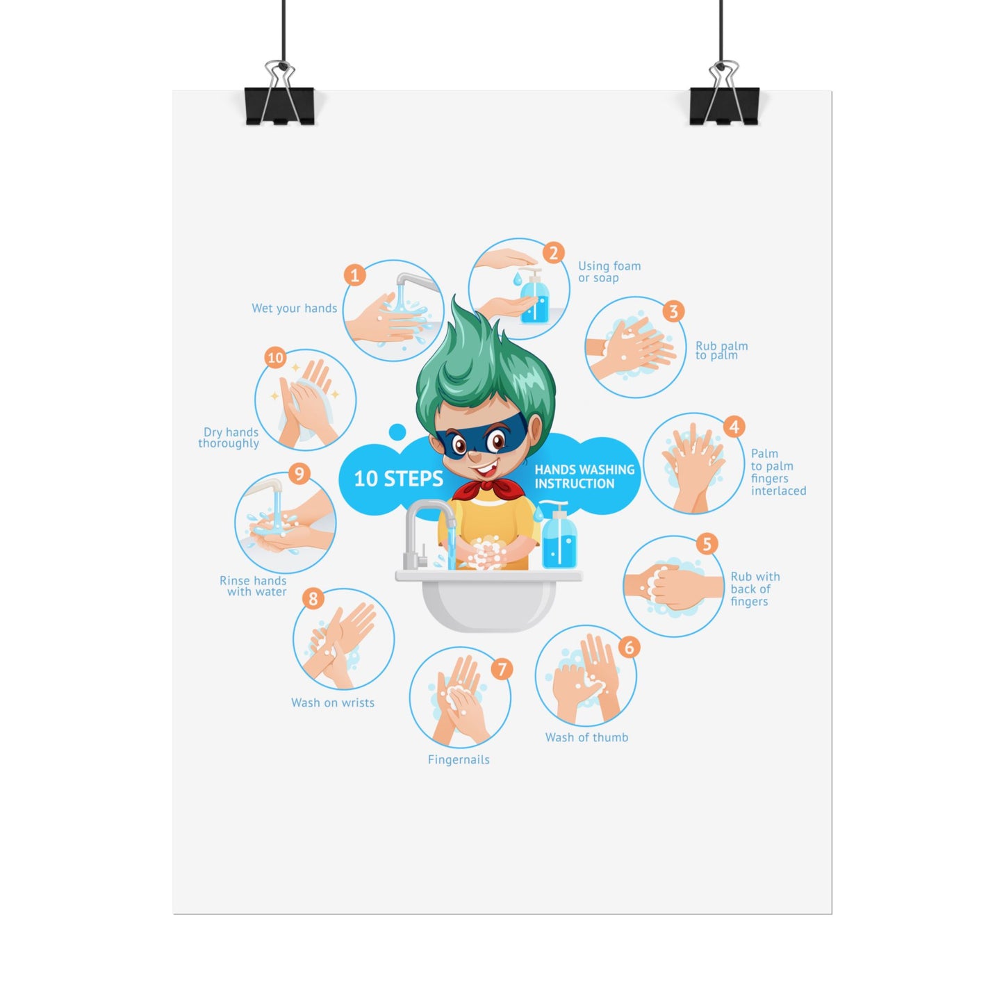 Rolled Posters - Super kiddo hand washing steps - [[{"value":"Wonderwear Kid"}]]