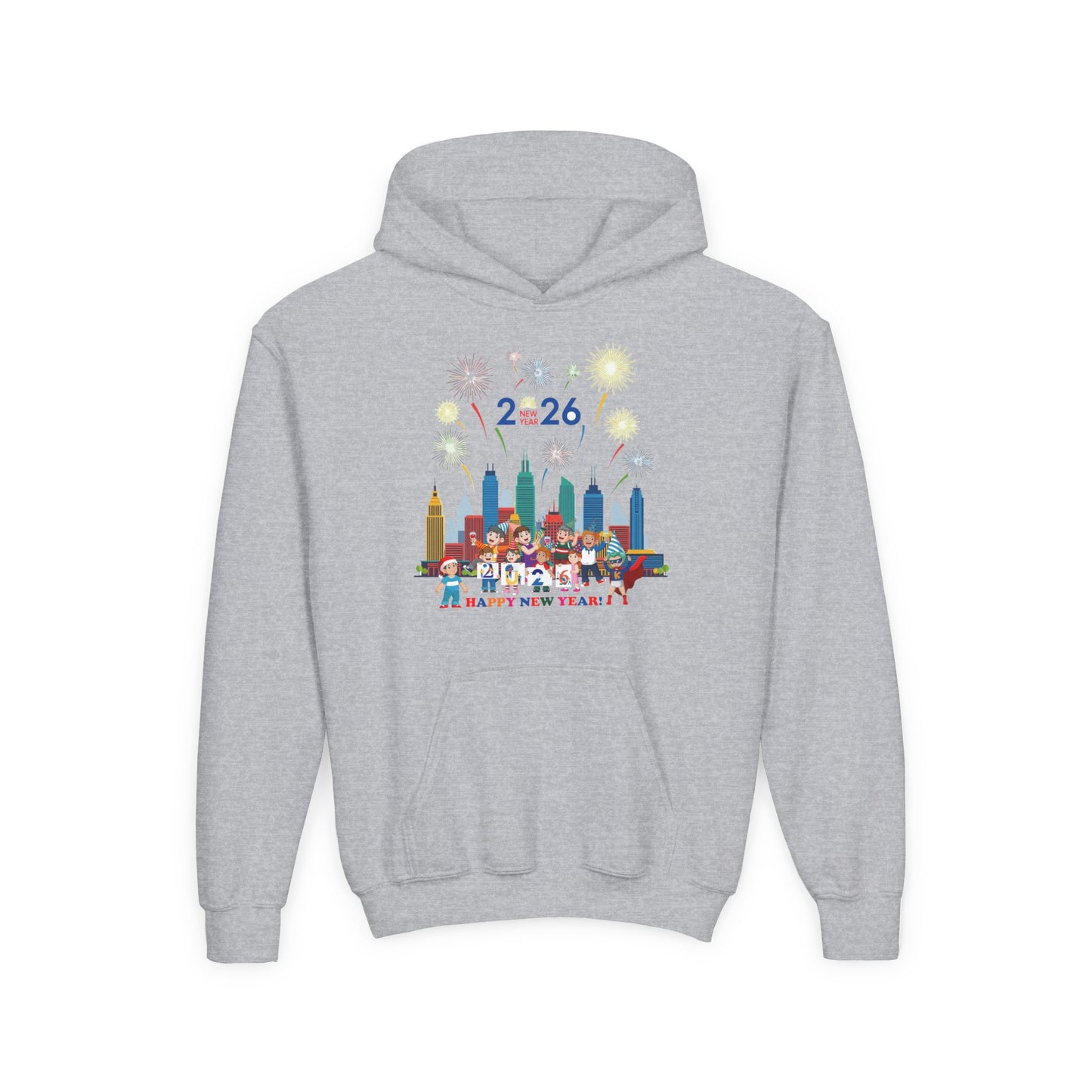 Youth Heavy Blend Hooded Sweatshirt - Happy new year with fireworks