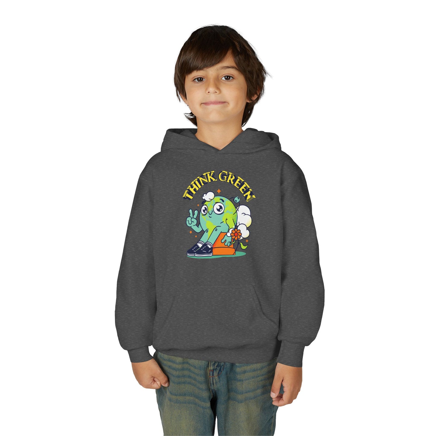 Youth Heavy Blend Hooded Sweatshirt - Think Green' Design