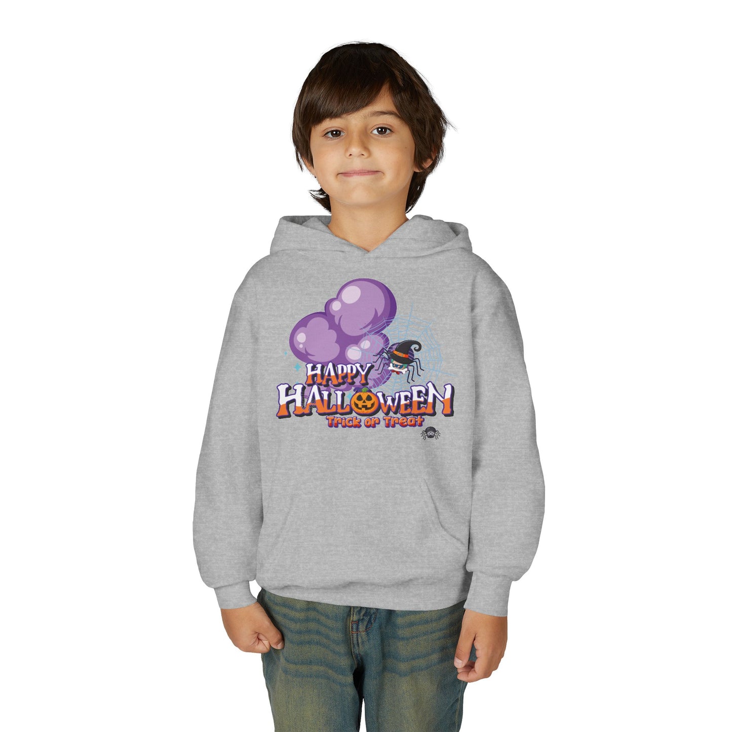 Youth Heavy Blend Hooded Sweatshirt - Happy holloween - spider kiddo
