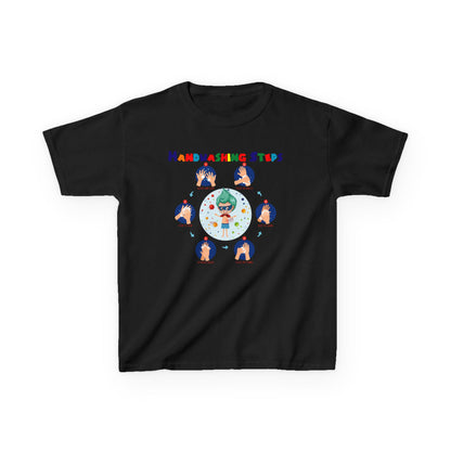 Kids Heavy Cotton™ Tee - Super kiddo how to wash hand properly - [[{"value":"Wonderwear Kid"}]]
