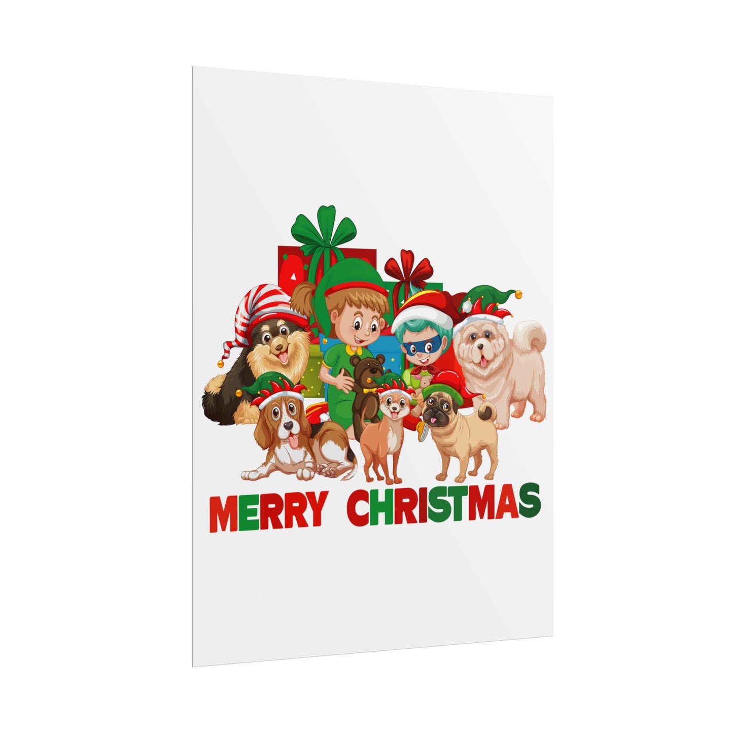 Rolled Posters - Christmas with super kiddo pet friends with text - [[{"value":"Wonderwear Kid"}]]