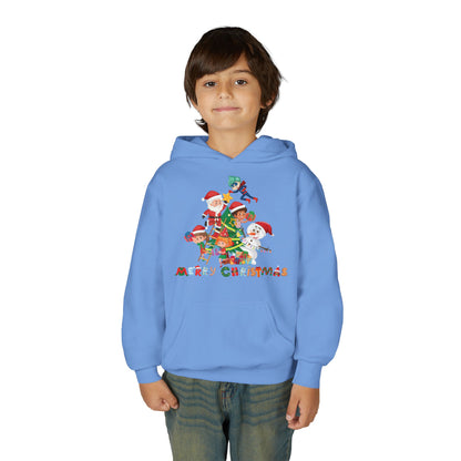 Youth Heavy Blend Hooded Sweatshirt - Super kiddo making christmas tree with text - [[{"value":"Wonderwear Kid"}]]