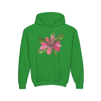 Youth Heavy Blend Hooded Sweatshirt -  Pink flower Printify