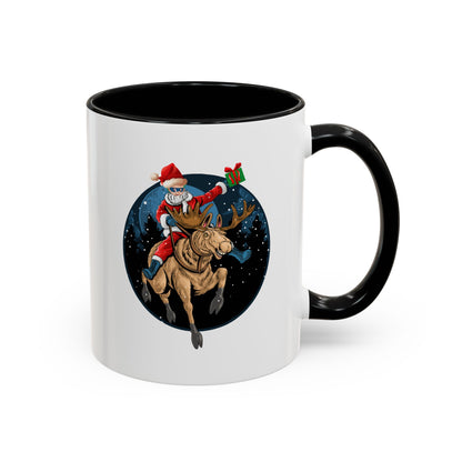 Accent Coffee Mug - Super kiddo riding a reindeer - [[{"value":"Wonderwear Kid"}]]