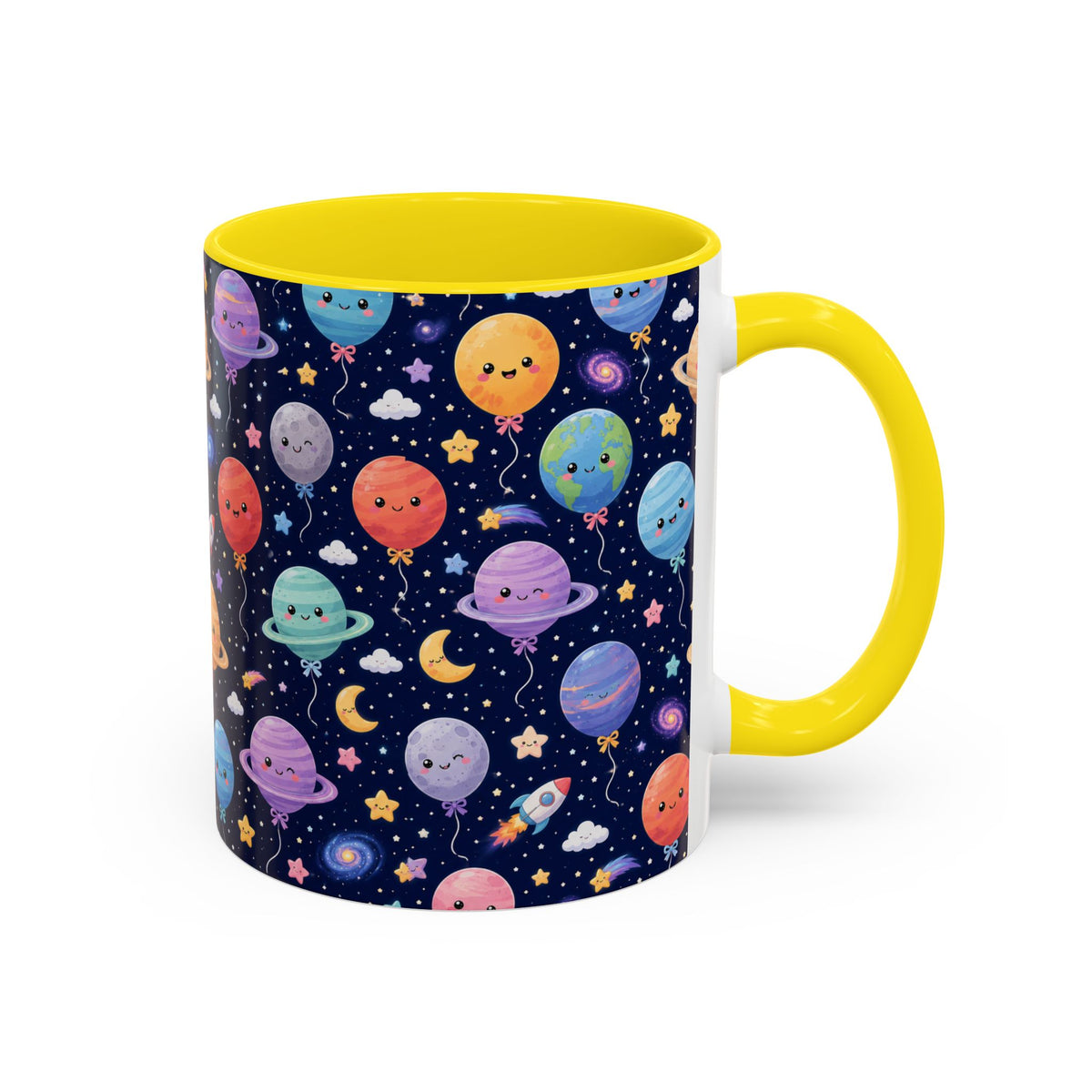 Accent Coffee Mug (11/15 oz) - Kawaii Space Balloon Planet