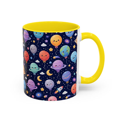 Accent Coffee Mug (11/15 oz) - Kawaii Space Balloon Planet