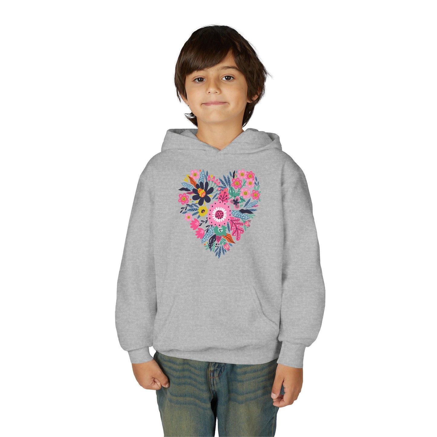 Youth Heavy Blend Hooded Sweatshirt - Flower hearts