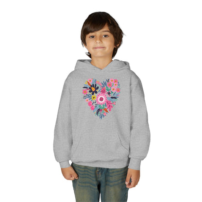 Youth Heavy Blend Hooded Sweatshirt - Flower hearts Printify
