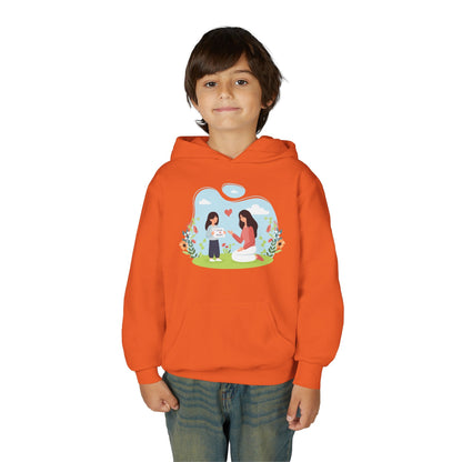 Youth Heavy Blend Hooded Sweatshirt -  Mother and daughter love Printify