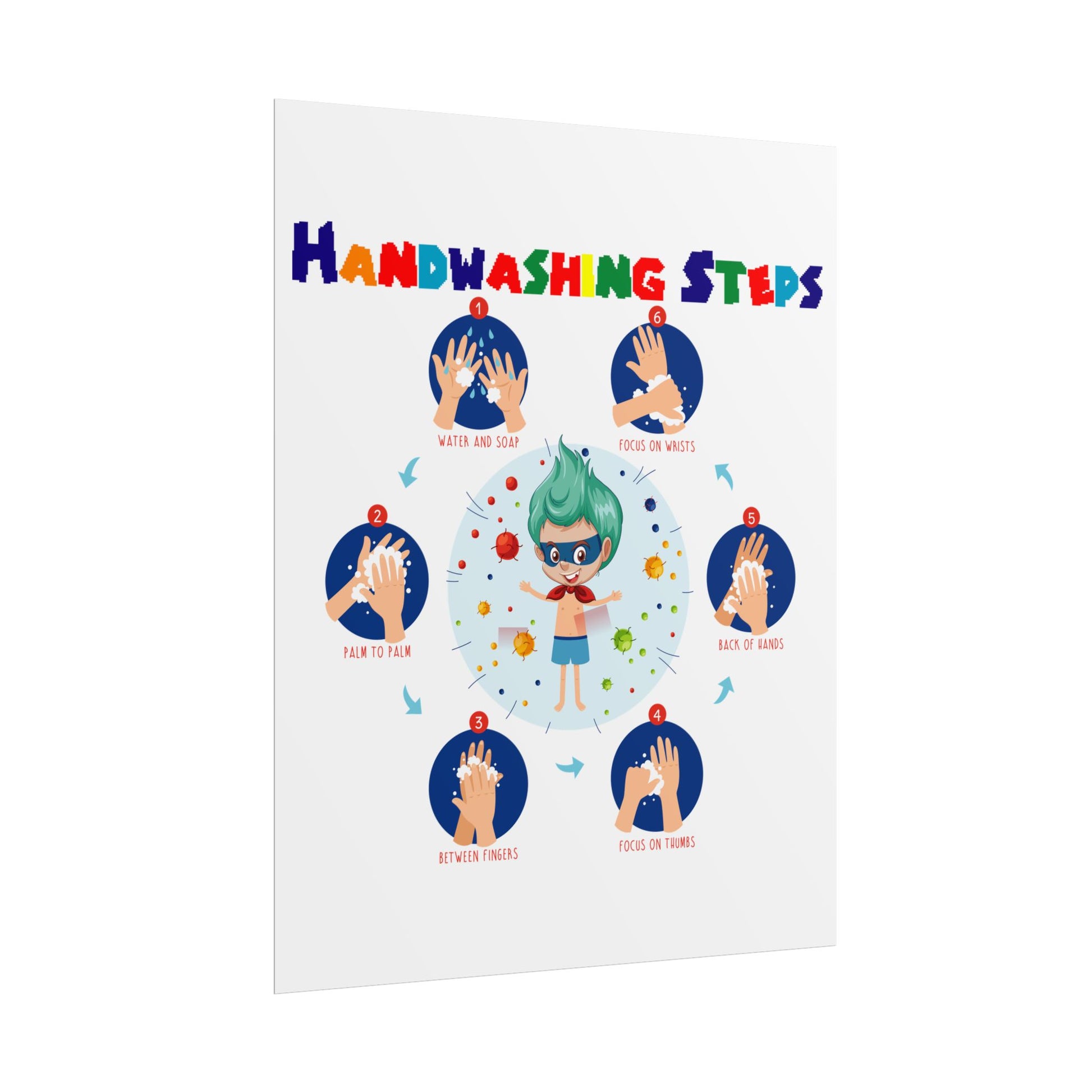 Rolled Posters - Super kiddo how to wash hand properly - [[{"value":"Wonderwear Kid"}]]