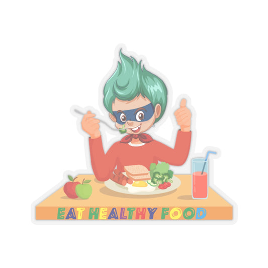 Kiss-Cut Stickers - Super kiddo eating healthy breafast - [[{"value":"Wonderwear Kid"}]]