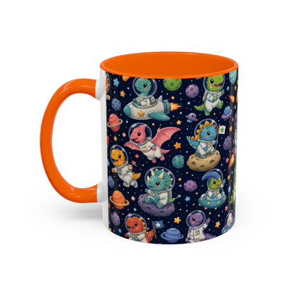 Accent Coffee Mug (11/15 oz) - Cute Dinosaur Astronaut Space