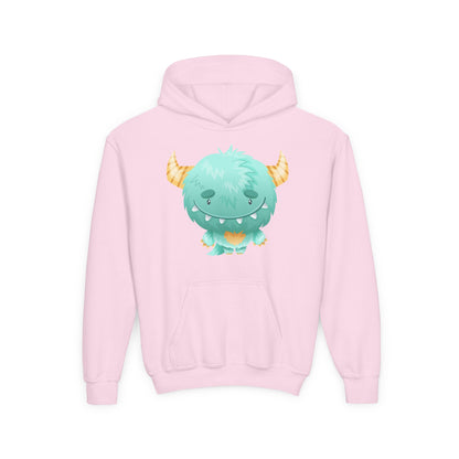Youth Heavy Blend Hooded Sweatshirt - Cute green baby monster Printify