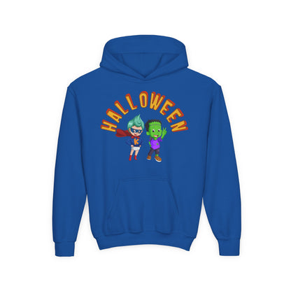 Youth Heavy Blend Hooded Sweatshirt - Holloween with super kiddo Printify