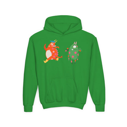 Youth Heavy Blend Hooded Sweatshirt - Monsters in action Printify
