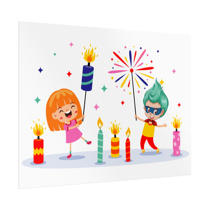 Rolled Posters - Super kiddo lighting fireworks - [[{"value":"Wonderwear Kid"}]]