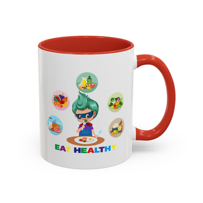 Accent Coffee Mug - Supper kiddo showing healthy food to eat - [[{"value":"Wonderwear Kid"}]]