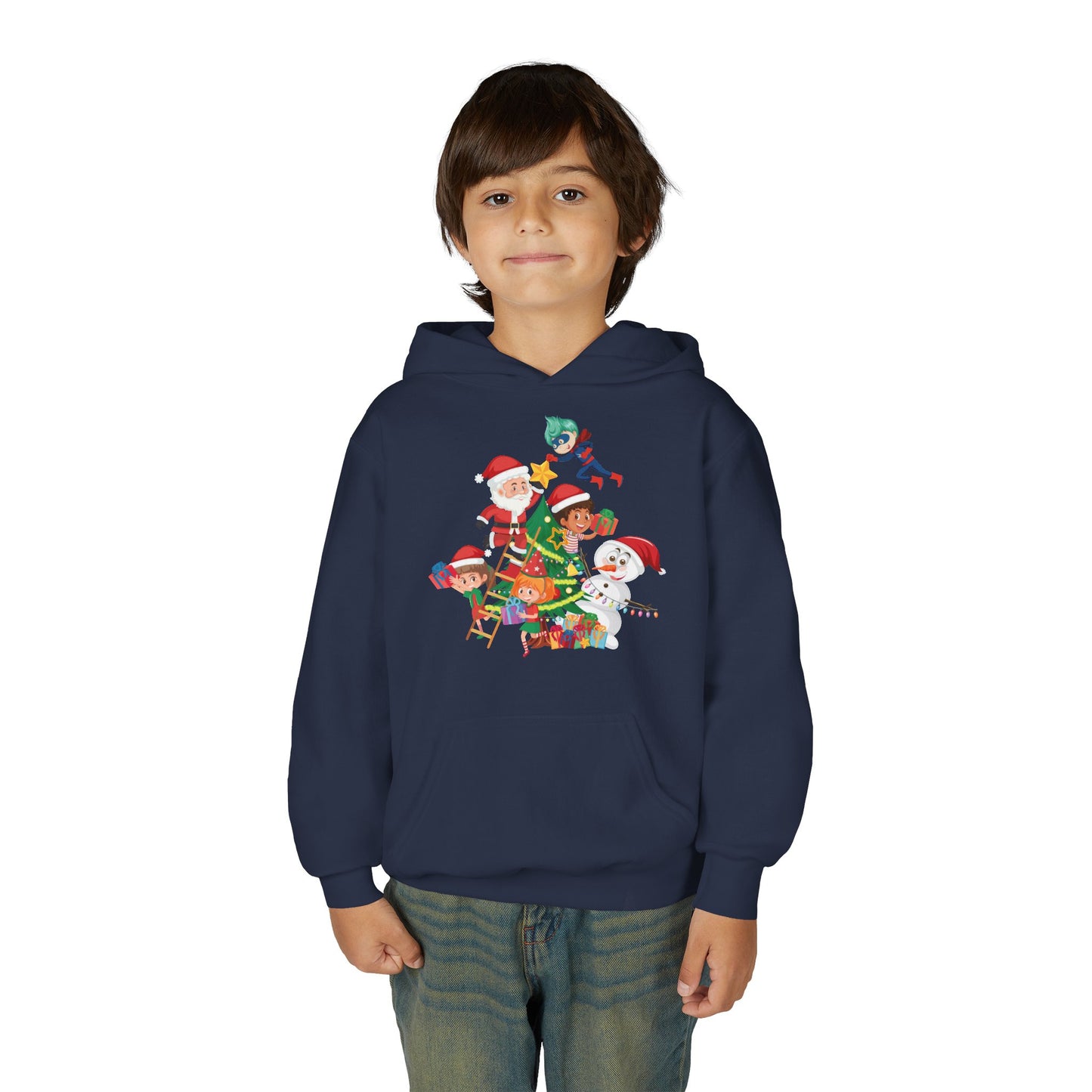 Youth Heavy Blend Hooded Sweatshirt - Super kiddo making christmas tree