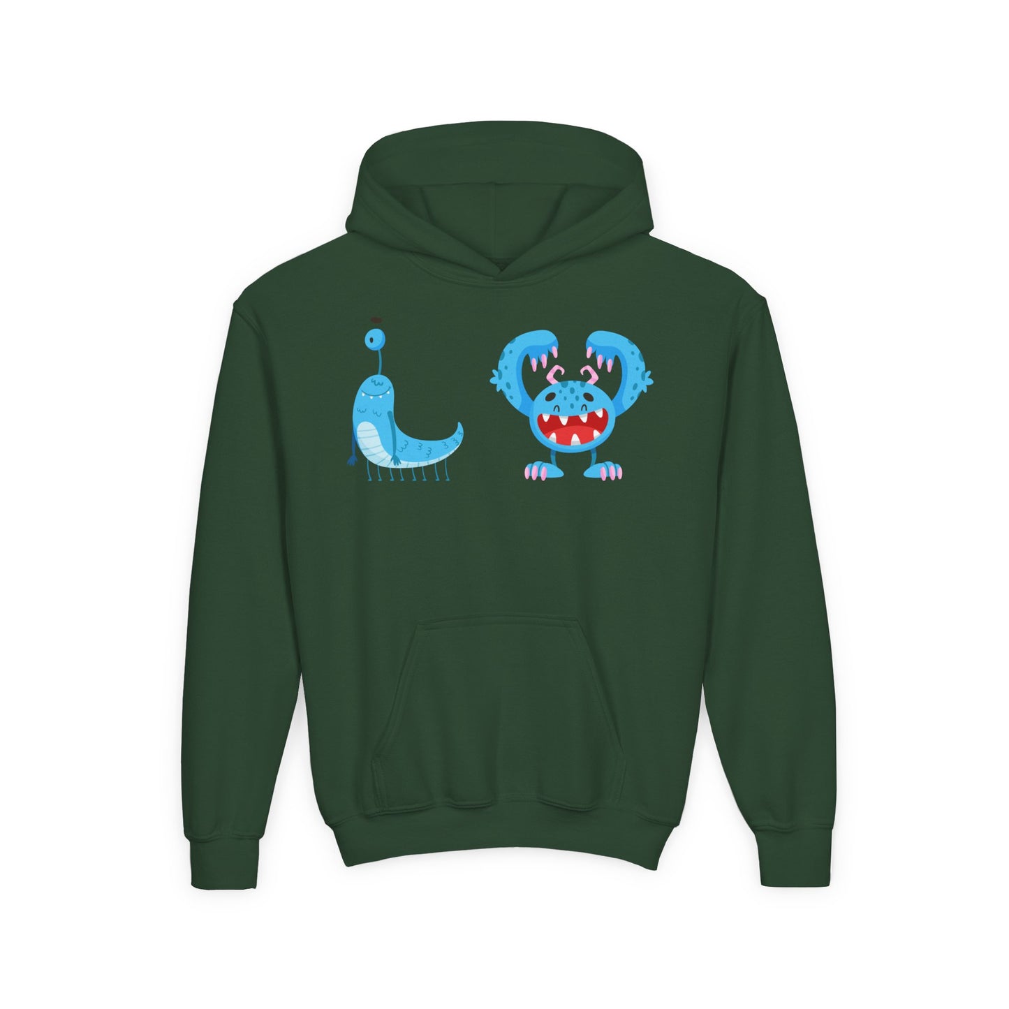 Youth Heavy Blend Hooded Sweatshirt - Happy toothy blue monsters