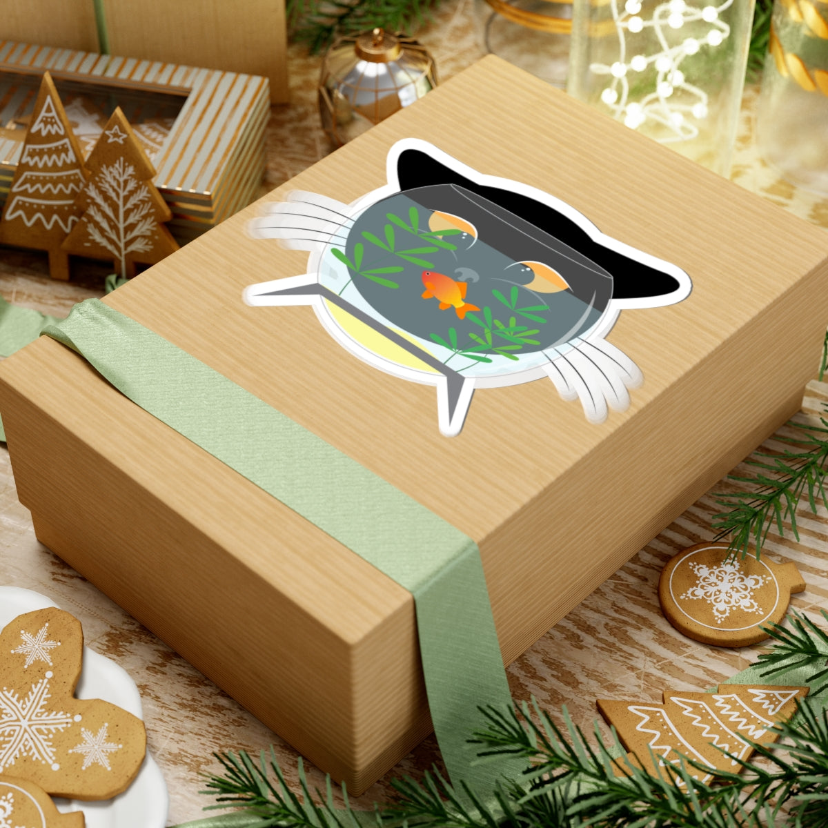 Kiss-Cut Vinyl Decals - Black cat and gold fish