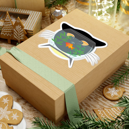 Kiss-Cut Vinyl Decals - Black cat and gold fish Printify