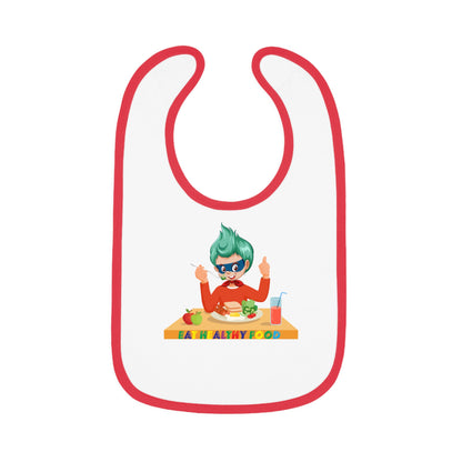 Baby Bib - Super kiddo eating healthy breafast - [[{"value":"Wonderwear Kid"}]]