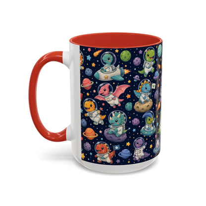Accent Coffee Mug (11/15 oz) - Cute Dinosaur Astronaut Space