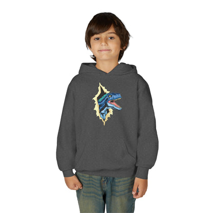 Youth Heavy Blend Hooded Sweatshirt -  Utah raptor dinosaur Printify