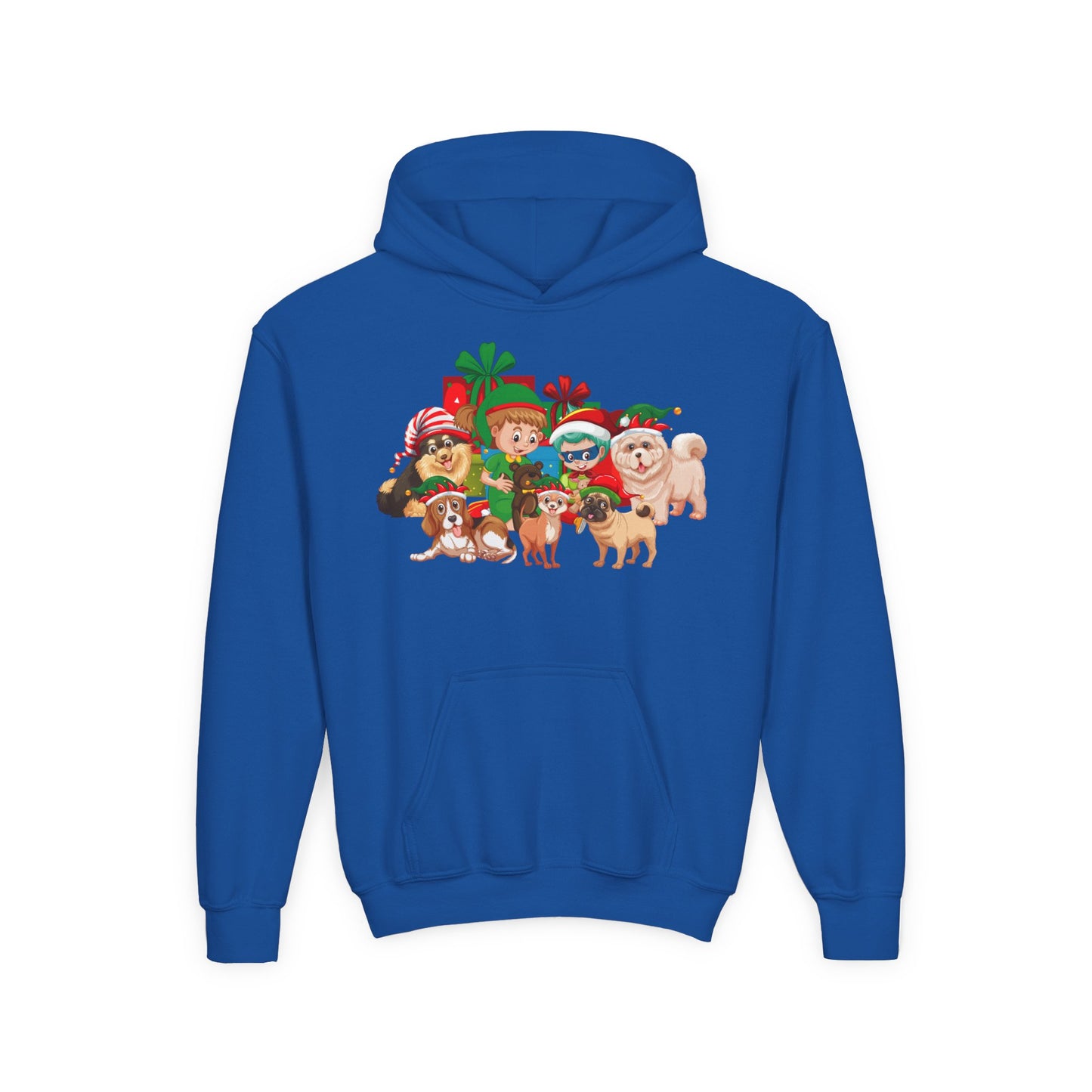Youth Heavy Blend Hooded Sweatshirt - Christmas with super kiddo pet friends without text