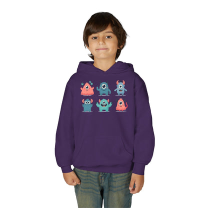 Youth Heavy Blend Hooded Sweatshirt -  Group of cute little monsters Printify