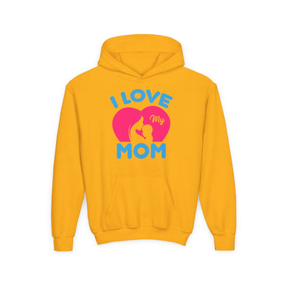 Youth Heavy Blend Hooded Sweatshirt -  i love my mom logo Printify