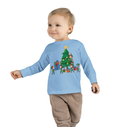 Toddler Long Sleeve Tee - Super kiddo putting gifts on christmas tree - [[{"value":"Wonderwear Kid"}]]