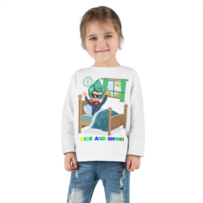 Toddler Long Sleeve Tee - Super kiddo teaches us to wake up early - [[{"value":"Wonderwear Kid"}]]