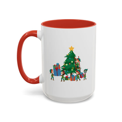 Accent Coffee Mug - Super kiddo putting gifts on christmas tree - [[{"value":"Wonderwear Kid"}]]