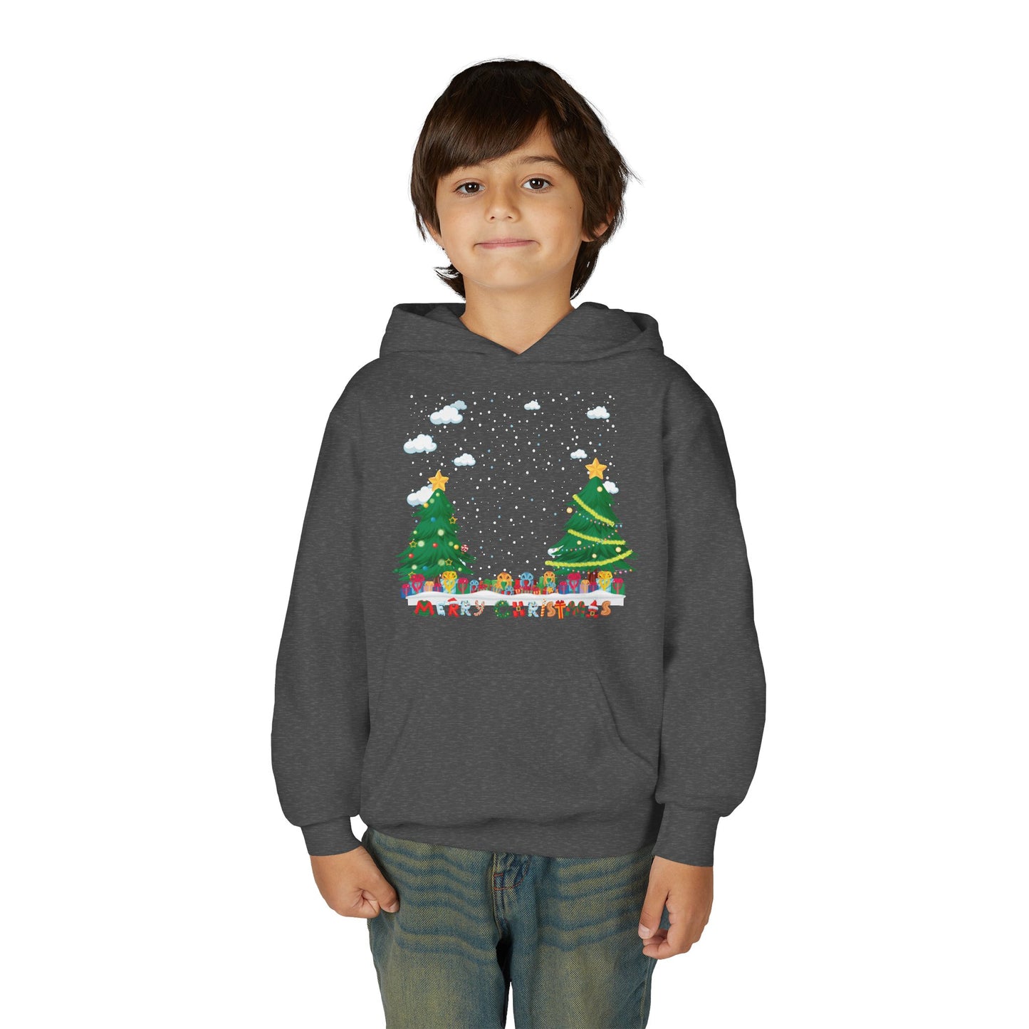 Youth Heavy Blend Hooded Sweatshirt - Christmas and snowing