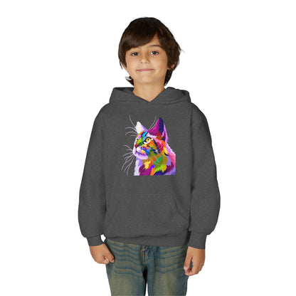 Youth hoodie with adorable cat design Printify