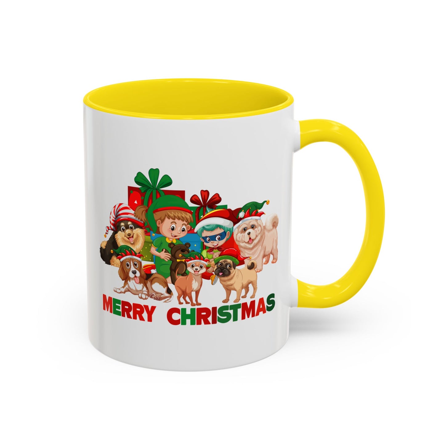Accent Coffee Mug - Christmas with super kiddo pet friends with text
