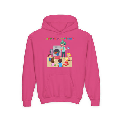 Youth Heavy Blend Hooded Sweatshirt - super kiddo teaching laundry - [[{"value":"Wonderwear Kid"}]]