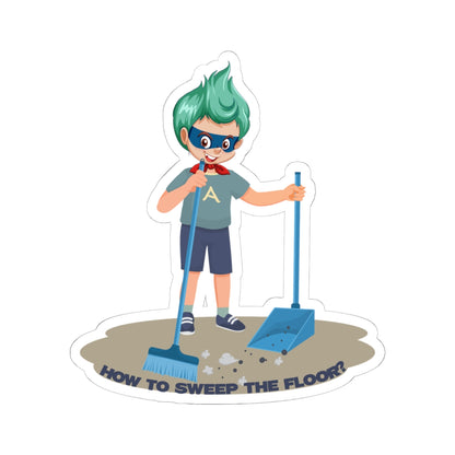 Kiss-Cut Stickers - Super kiddo sweeping floor - [[{"value":"Wonderwear Kid"}]]