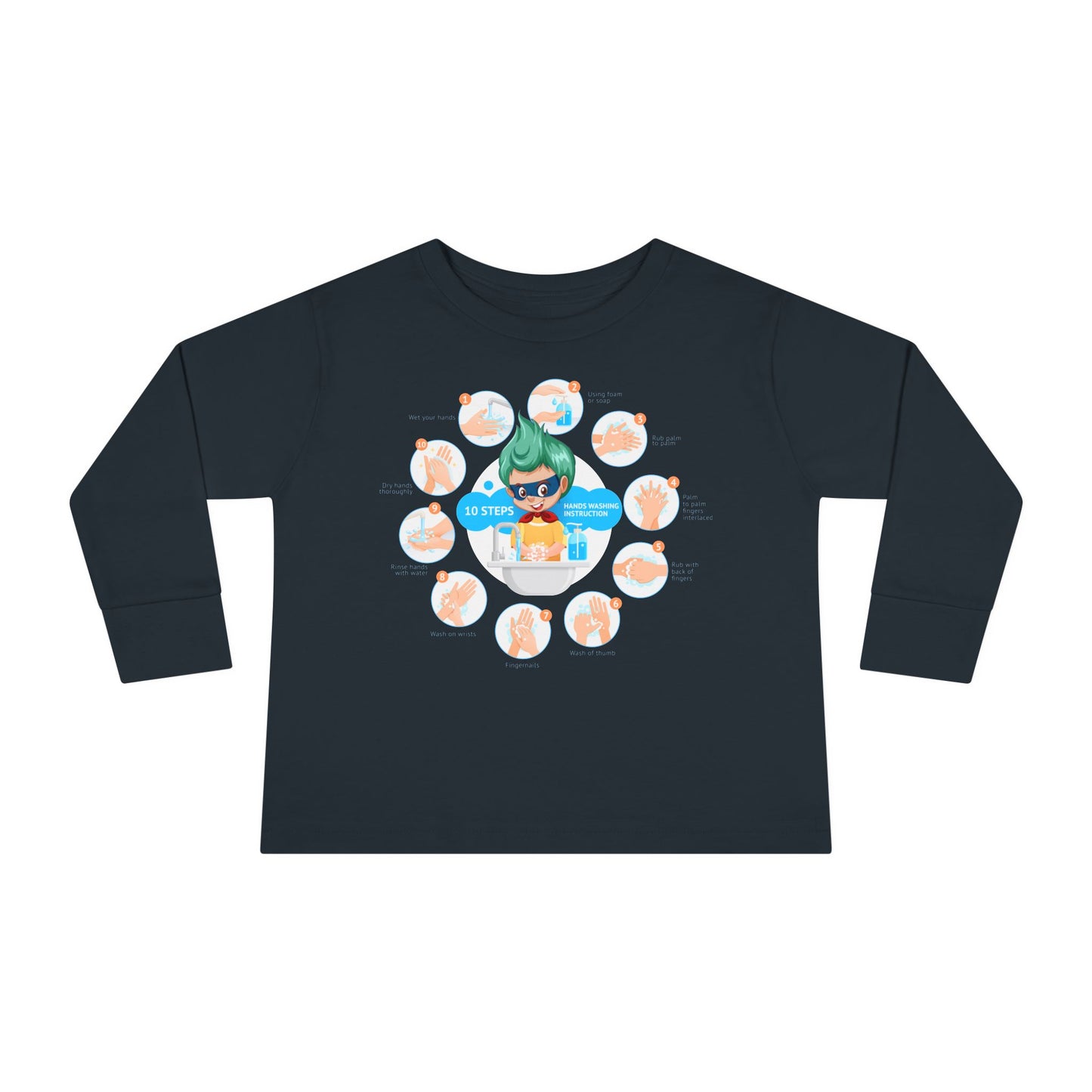 Toddler Long Sleeve Tee - Super kiddo hand washing steps - [[{"value":"Wonderwear Kid"}]]