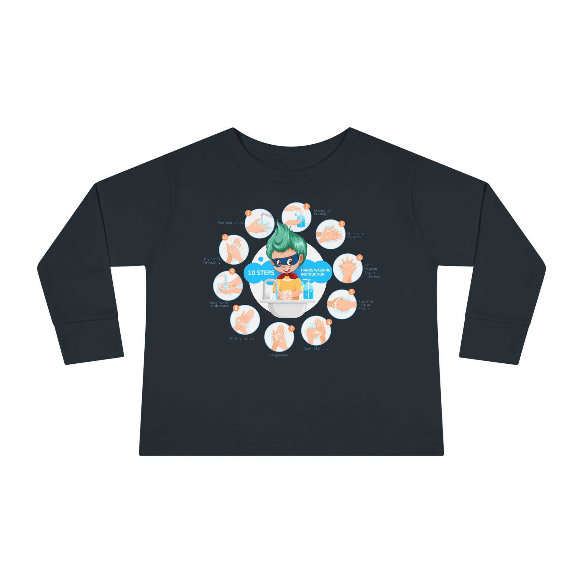 Toddler Long Sleeve Tee - Super kiddo hand washing steps - [[{"value":"Wonderwear Kid"}]]