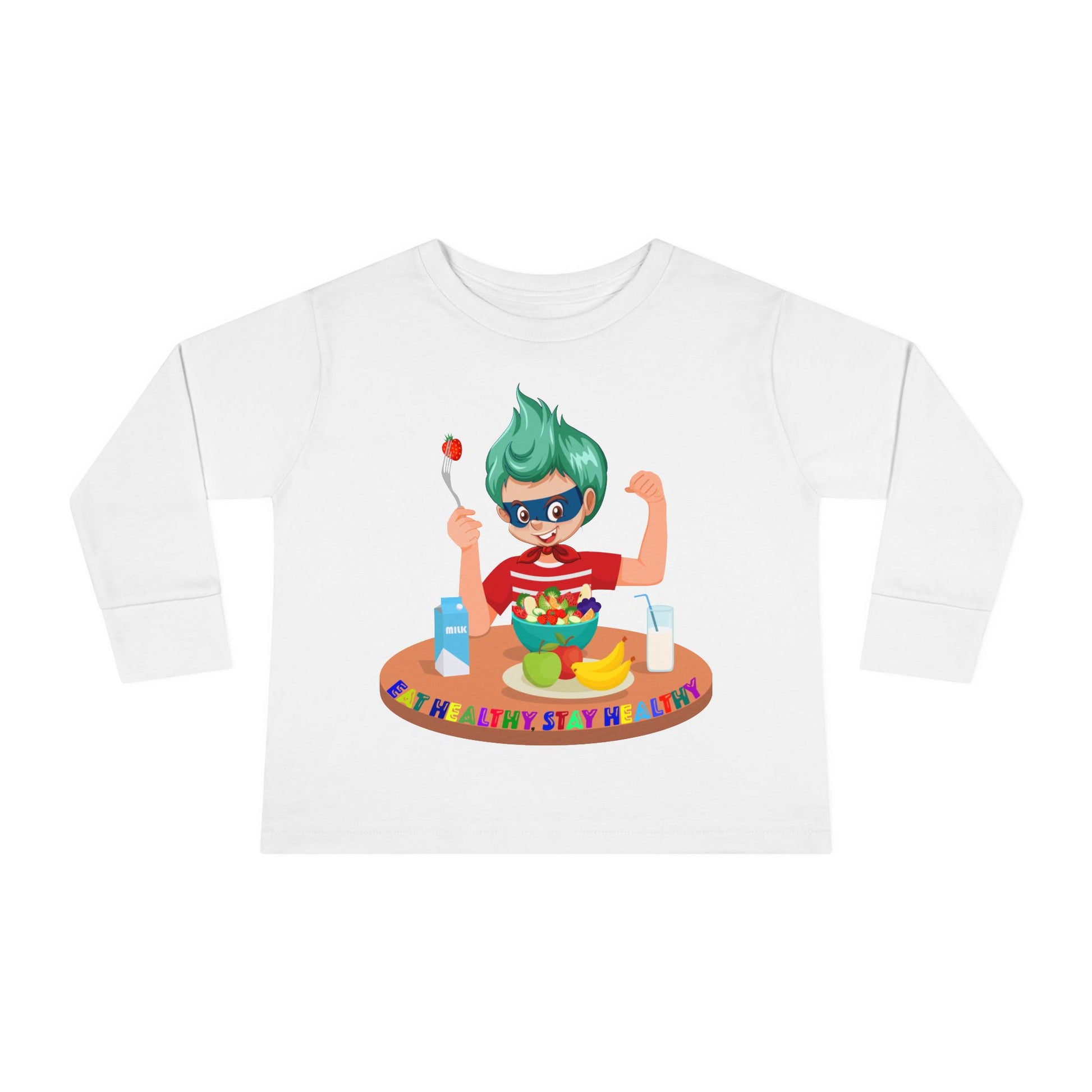 Toddler Long Sleeve Tee - super kiddo eating healthy food - [[{"value":"Wonderwear Kid"}]]