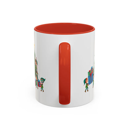 Accent Coffee Mug - Super kiddo putting gifts on christmas tree - [[{"value":"Wonderwear Kid"}]]