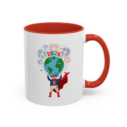 Accent Coffee Mug - Super kiddo holding globe - [[{"value":"Wonderwear Kid"}]]