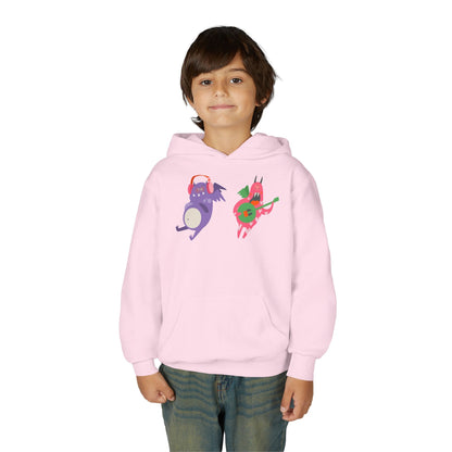 Youth Heavy Blend Hooded Sweatshirt - Monsters playing instruments Printify
