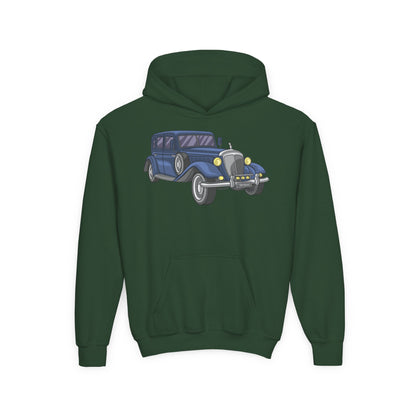 Youth Heavy Blend Hooded Sweatshirt -  vintage retro car Printify