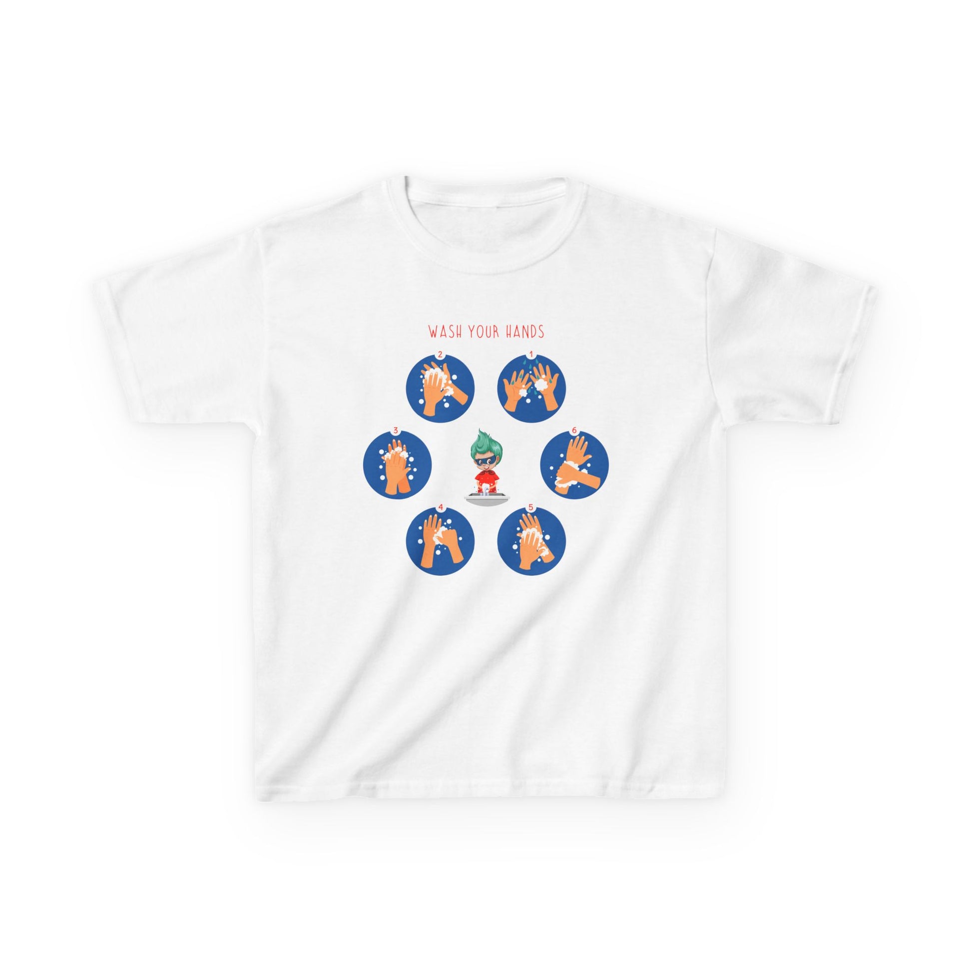 Kids Heavy Cotton™ Tee - Super kiddo teaching how to wash hands - [[{"value":"Wonderwear Kid"}]]