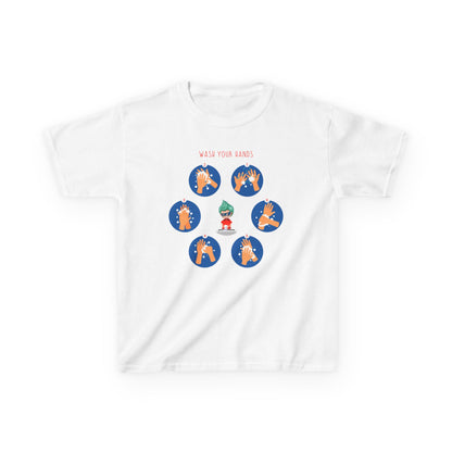 Kids Heavy Cotton™ Tee - Super kiddo teaching how to wash hands - [[{"value":"Wonderwear Kid"}]]